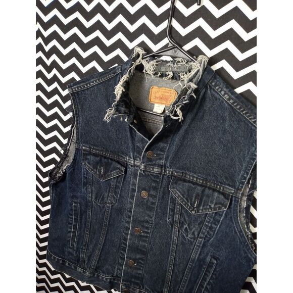 Gap Pioneer Vest Denim Jacket Men's 44 Blue Cotton Frayed Collar - b3 - Picture 4 of 5